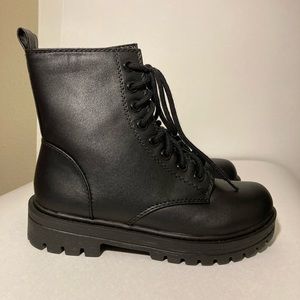 Combat Ankle Boots Lace up W/Side Zipper
